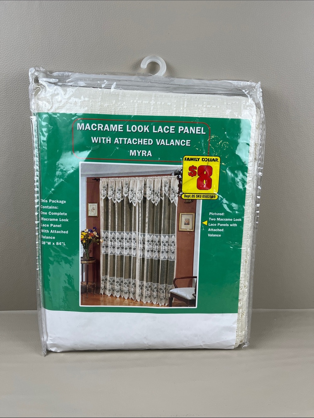 Vintage Macrame Look Lace Panel with Attached Valance Window Covering